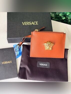 Versace Brown Leather Card Holder NWT